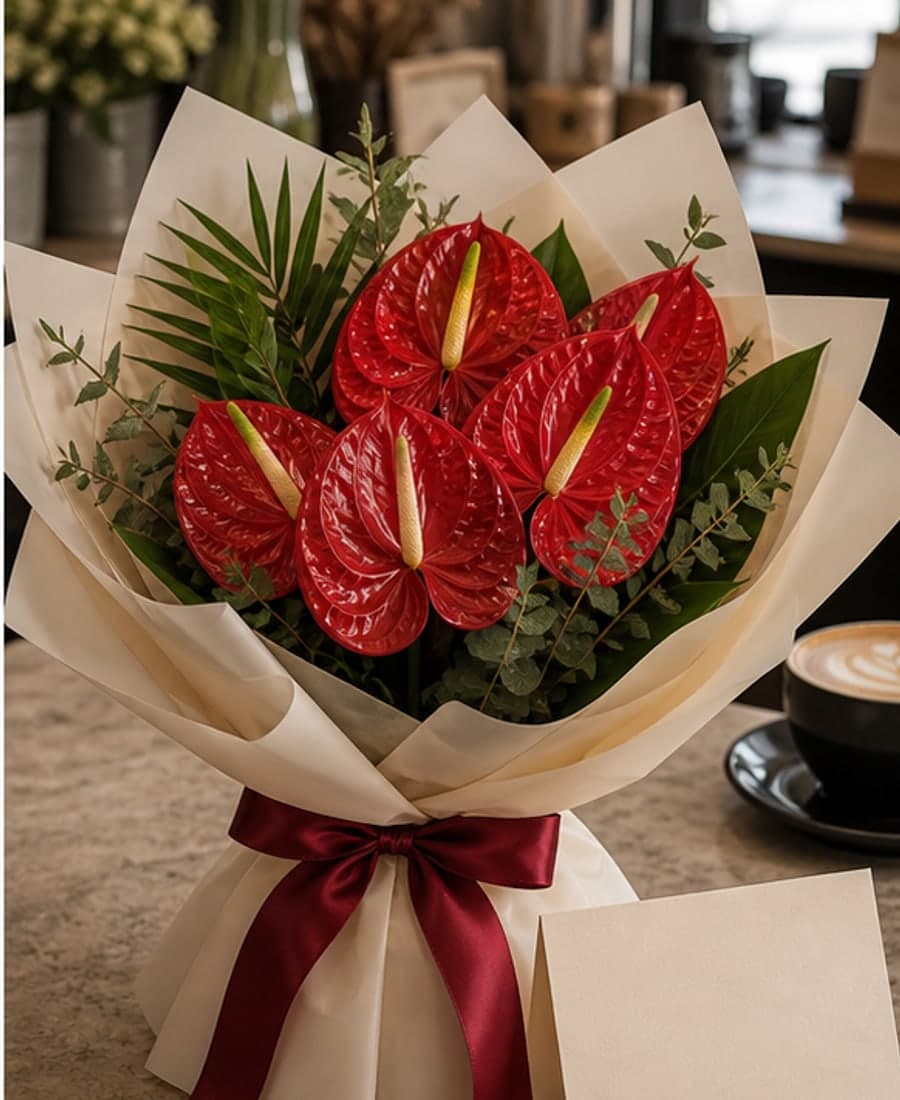 Nama Iskra Red Anthurium Wrapped Gift Bunch