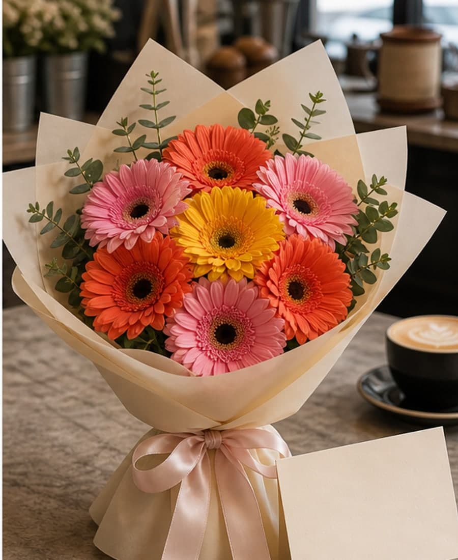 Nama Iskra Gerbera Daisy Wrapped Gift Bunch