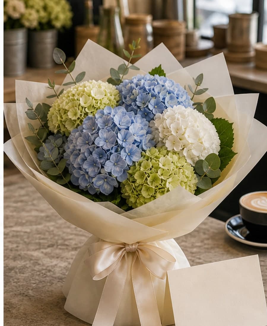 Nama Iskra Hydrangea Wrapped Gift Bunch