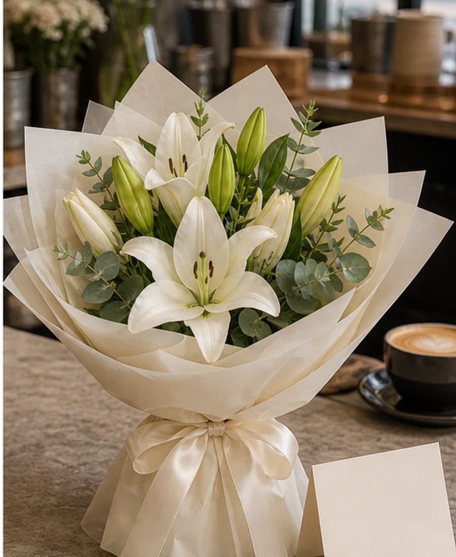 Nama Iskra White Lily Wrapped Gift Bunch