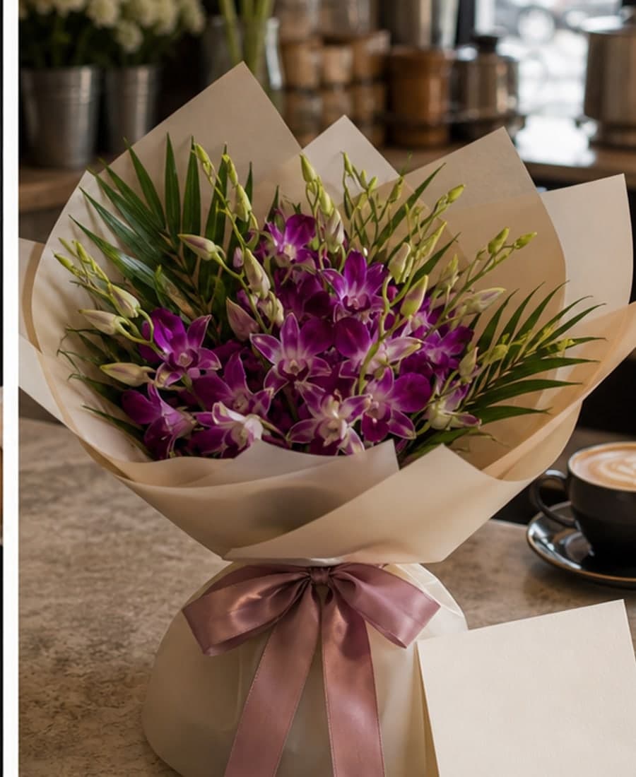 Nama Iskra Purple Orchid Wrapped Gift Bunch
