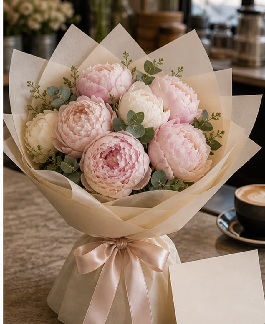 Nama Iskra Peony Wrapped Gift Bunch