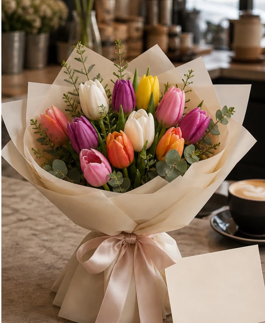 Nama Iskra Mixed Tulip Wrapped Gift Bunch
